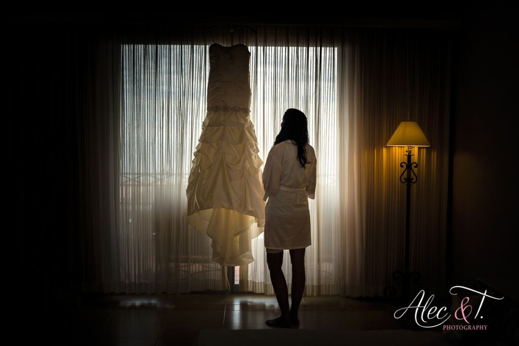 Bride and her wedding dress before the ceremony 