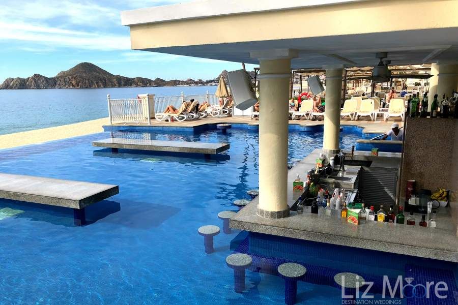 Swimming pool located  Close to the ocean with beach loungers
