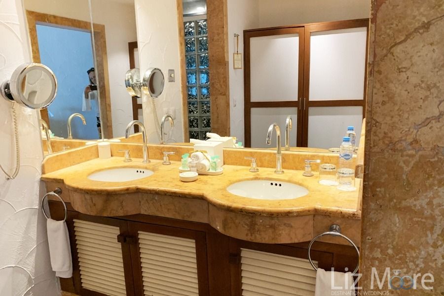 suite double vanity sinks Done in gold marble