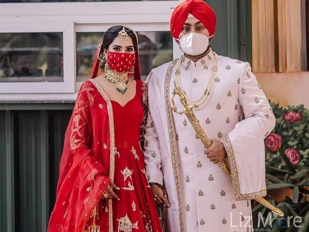 Indian Couple Wearing Matching Masks
